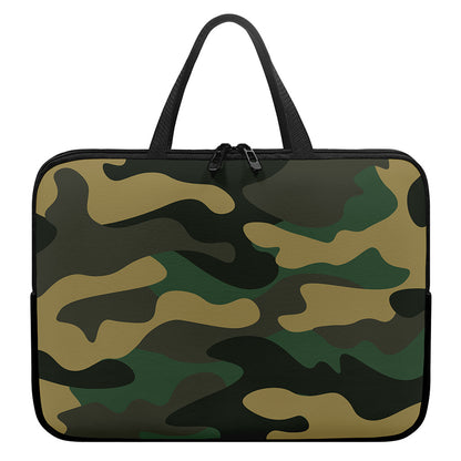 Black And Green Camouflage Print Laptop Sleeve With Handle
