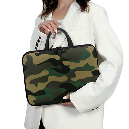 Black And Green Camouflage Print Laptop Sleeve With Handle