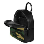 Black And Green Camouflage Print Leather Backpack