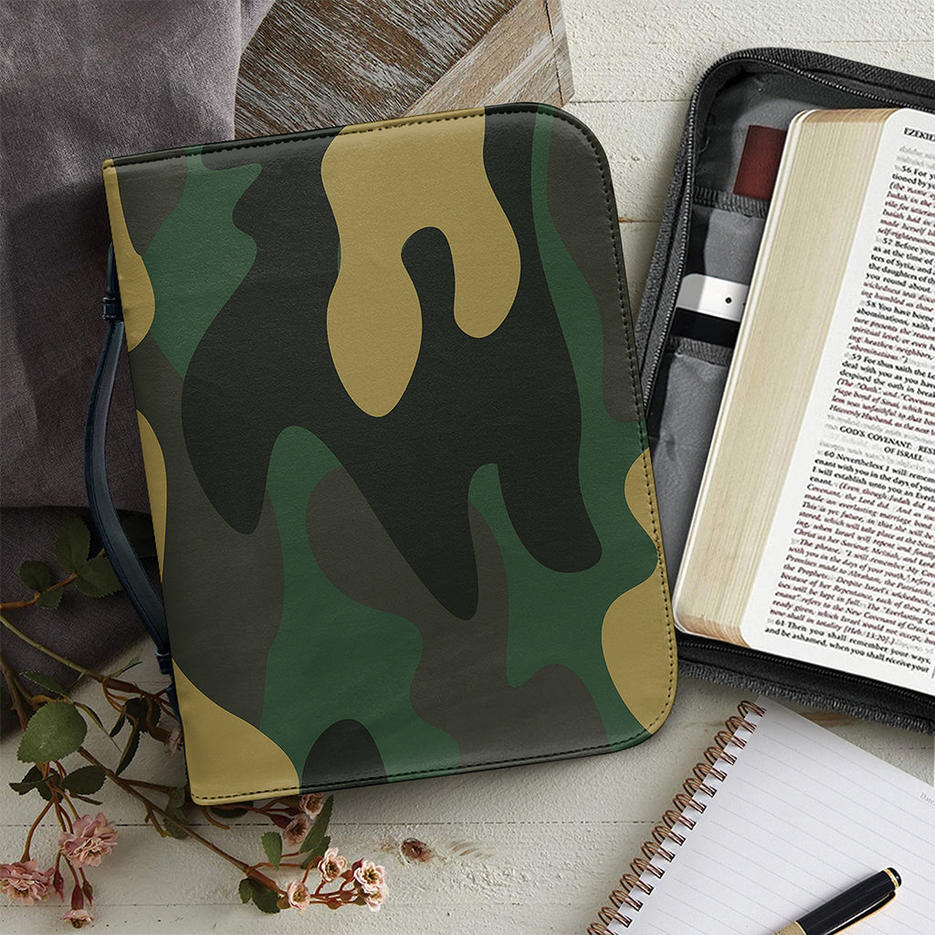 Black And Green Camouflage Print Leather Bible Cover