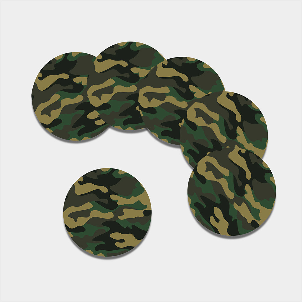 Black And Green Camouflage Print Leather Coaster Set