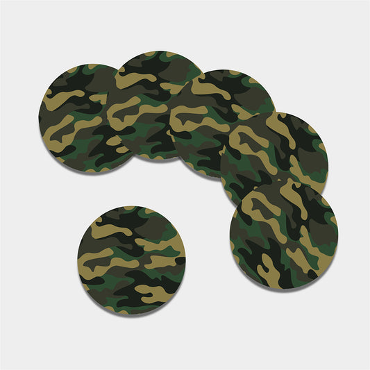 Black And Green Camouflage Print Leather Coaster Set