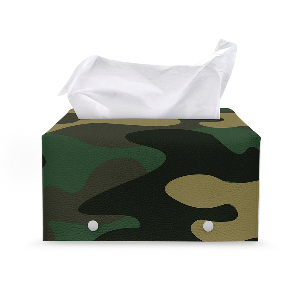 Black And Green Camouflage Print Leather Tissue Box Cover