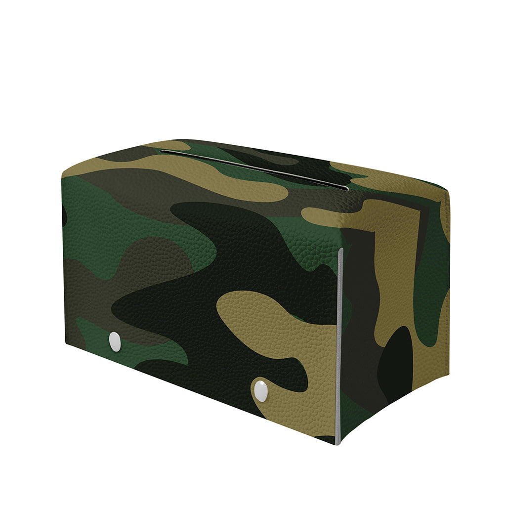 Black And Green Camouflage Print Leather Tissue Box Cover