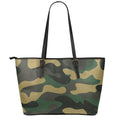 Black And Green Camouflage Print Leather Tote Bag With Zipper