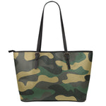 Black And Green Camouflage Print Leather Tote Bag