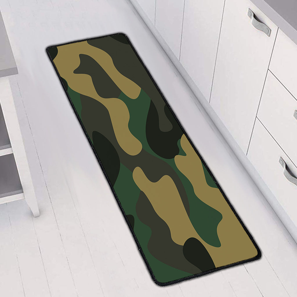 Black And Green Camouflage Print Long Kitchen Mat