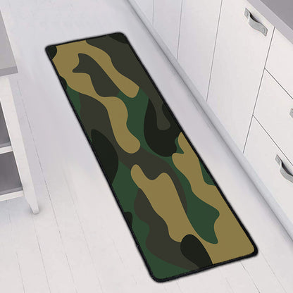 Black And Green Camouflage Print Long Kitchen Mat