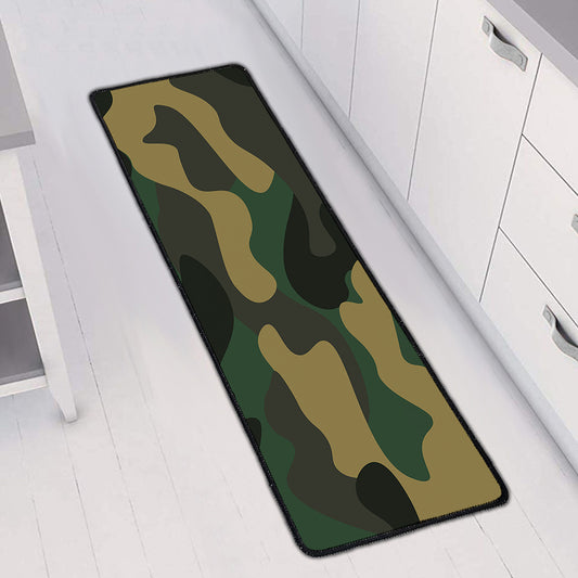 Black And Green Camouflage Print Long Kitchen Mat