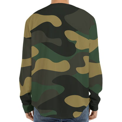 Black And Green Camouflage Print Long Sleeve Baseball Jersey