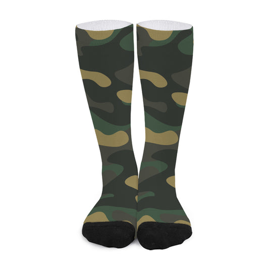 Black And Green Camouflage Print Long Socks
