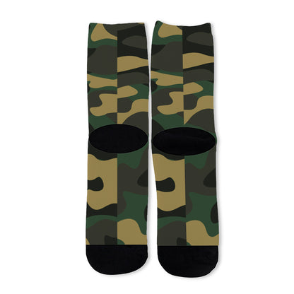 Black And Green Camouflage Print Long Socks