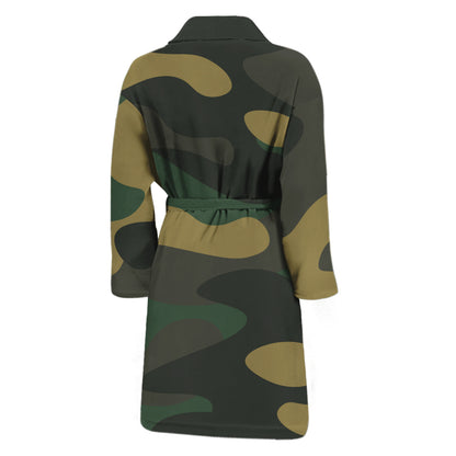 Black And Green Camouflage Print Men's Bathrobe