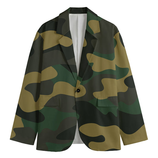 Black And Green Camouflage Print Men's Blazer