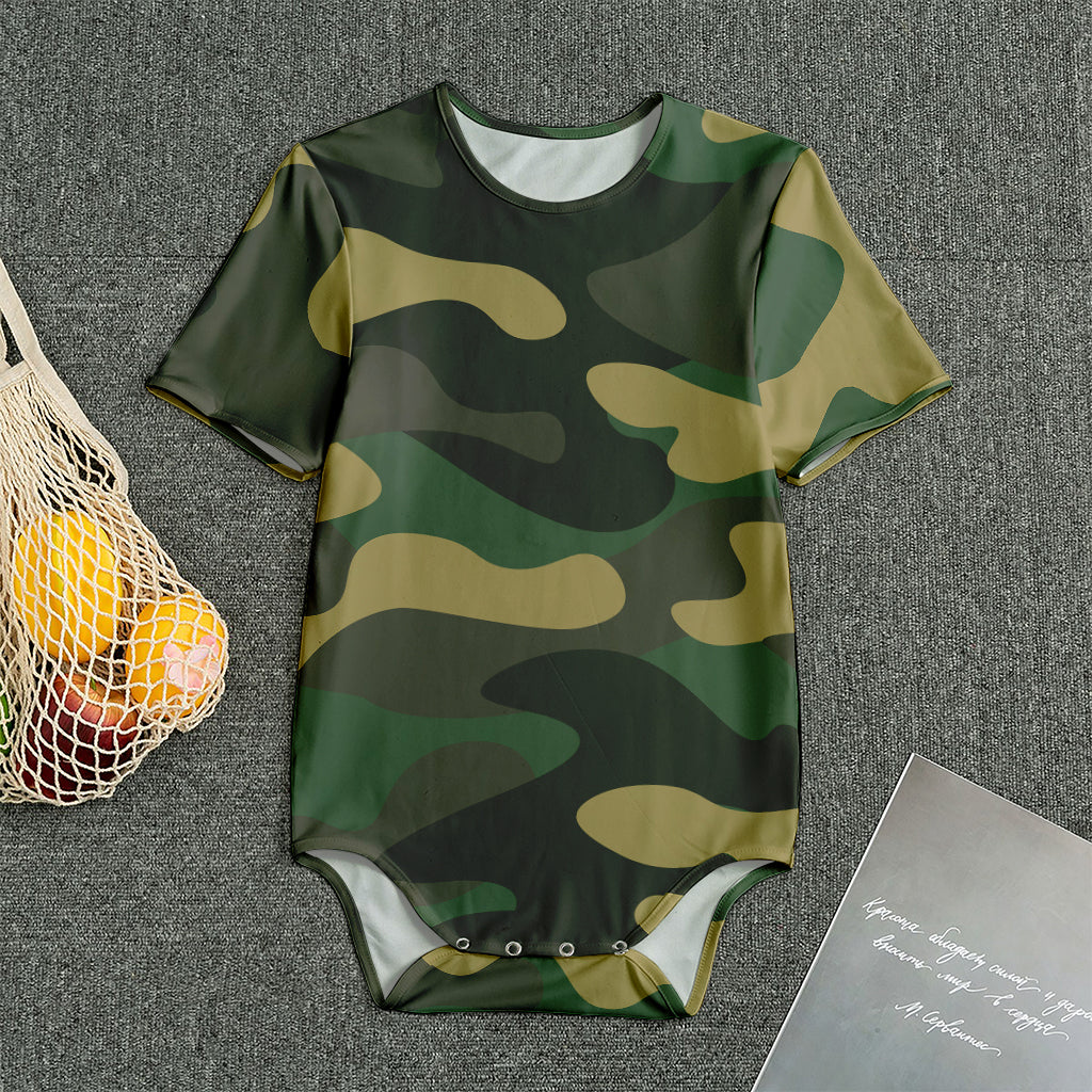 Black And Green Camouflage Print Men's Bodysuit