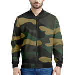 Black And Green Camouflage Print Men's Bomber Jacket