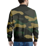 Black And Green Camouflage Print Men's Bomber Jacket