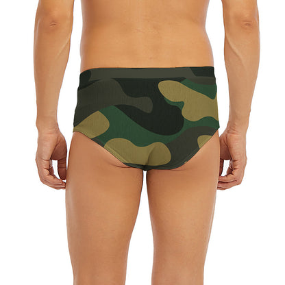 Black And Green Camouflage Print Men's Briefs