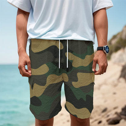 Black And Green Camouflage Print Men's Cargo Shorts