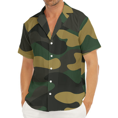 Black And Green Camouflage Print Men's Deep V-Neck Shirt