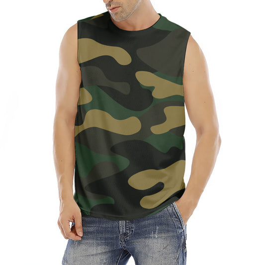 Black And Green Camouflage Print Men's Fitness Tank Top