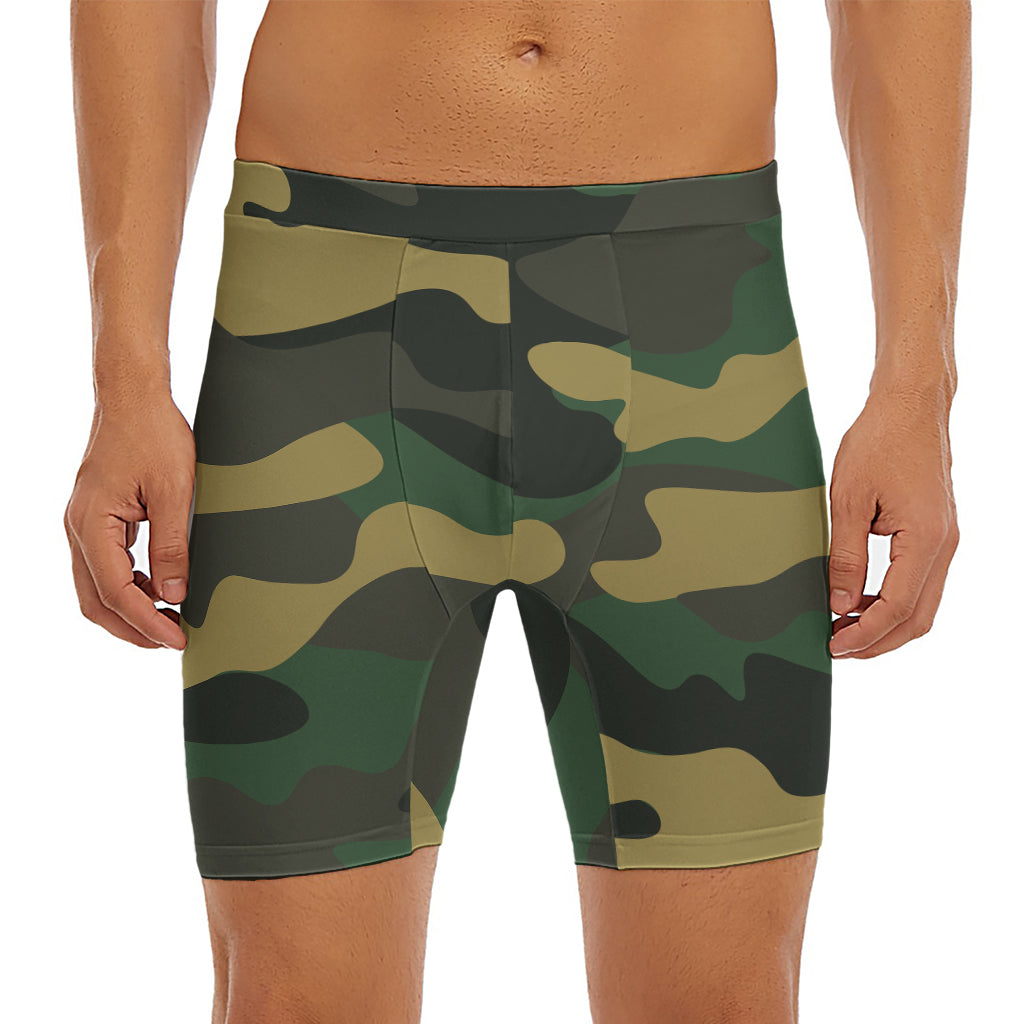 Black And Green Camouflage Print Men's Long Boxer Briefs