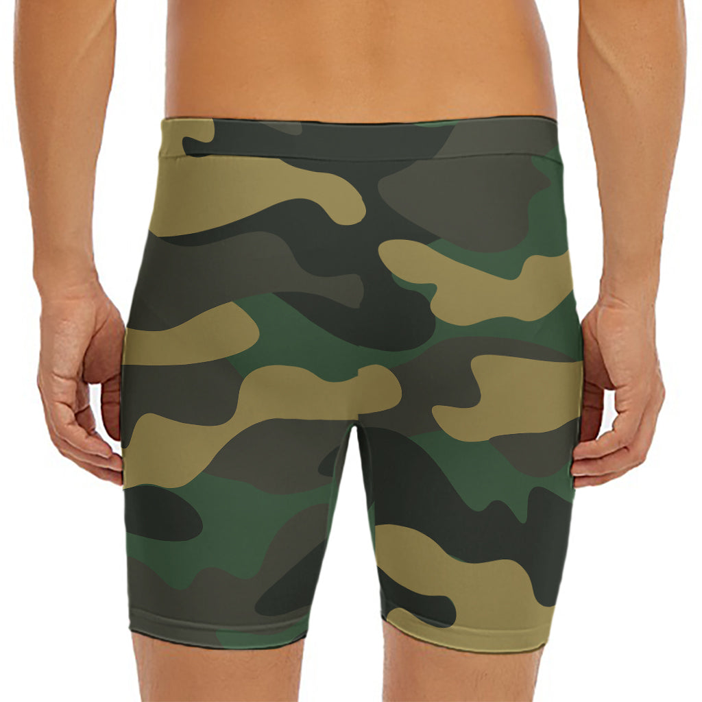 Black And Green Camouflage Print Men's Long Boxer Briefs