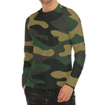 Black And Green Camouflage Print Men's Long Sleeve Rash Guard