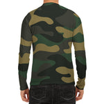 Black And Green Camouflage Print Men's Long Sleeve Rash Guard