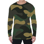 Black And Green Camouflage Print Men's Long Sleeve T-Shirt