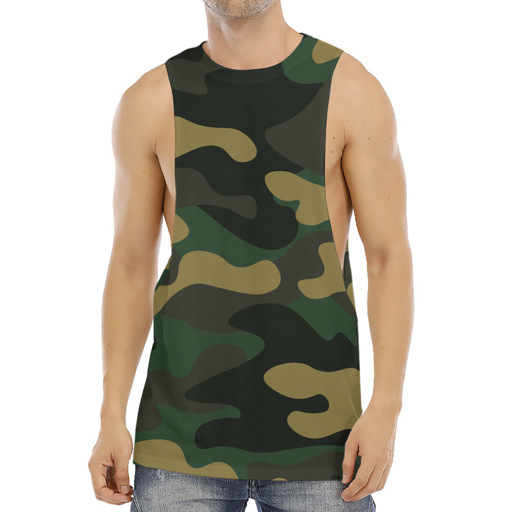 Black And Green Camouflage Print Men's Muscle Tank Top