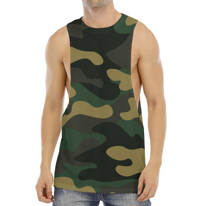 Black And Green Camouflage Print Men's Muscle Tank Top