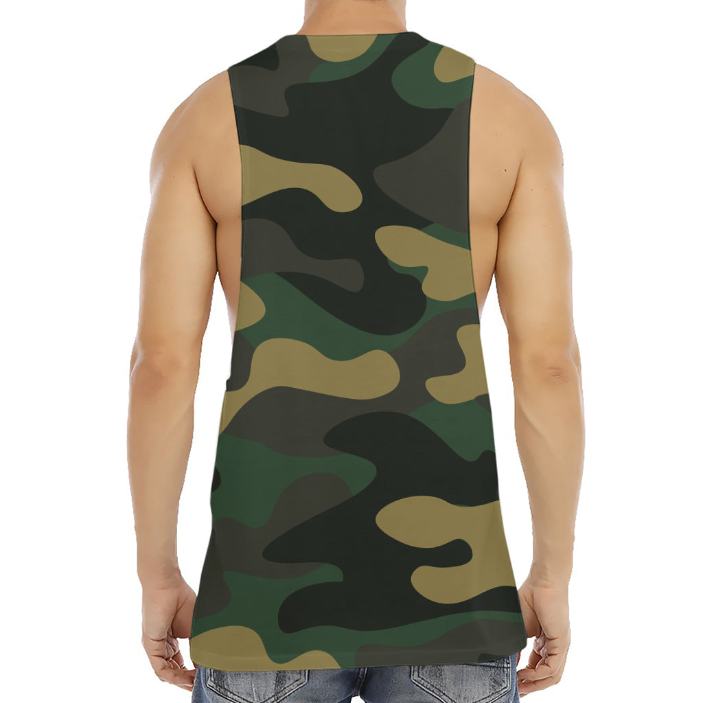 Black And Green Camouflage Print Men's Muscle Tank Top