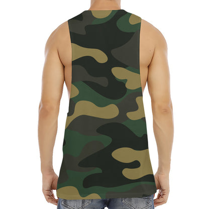 Black And Green Camouflage Print Men's Muscle Tank Top