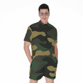 Black And Green Camouflage Print Men's Romper