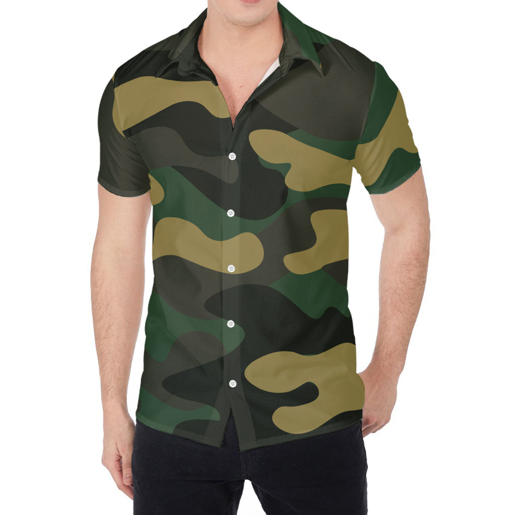 Black And Green Camouflage Print Men's Shirt