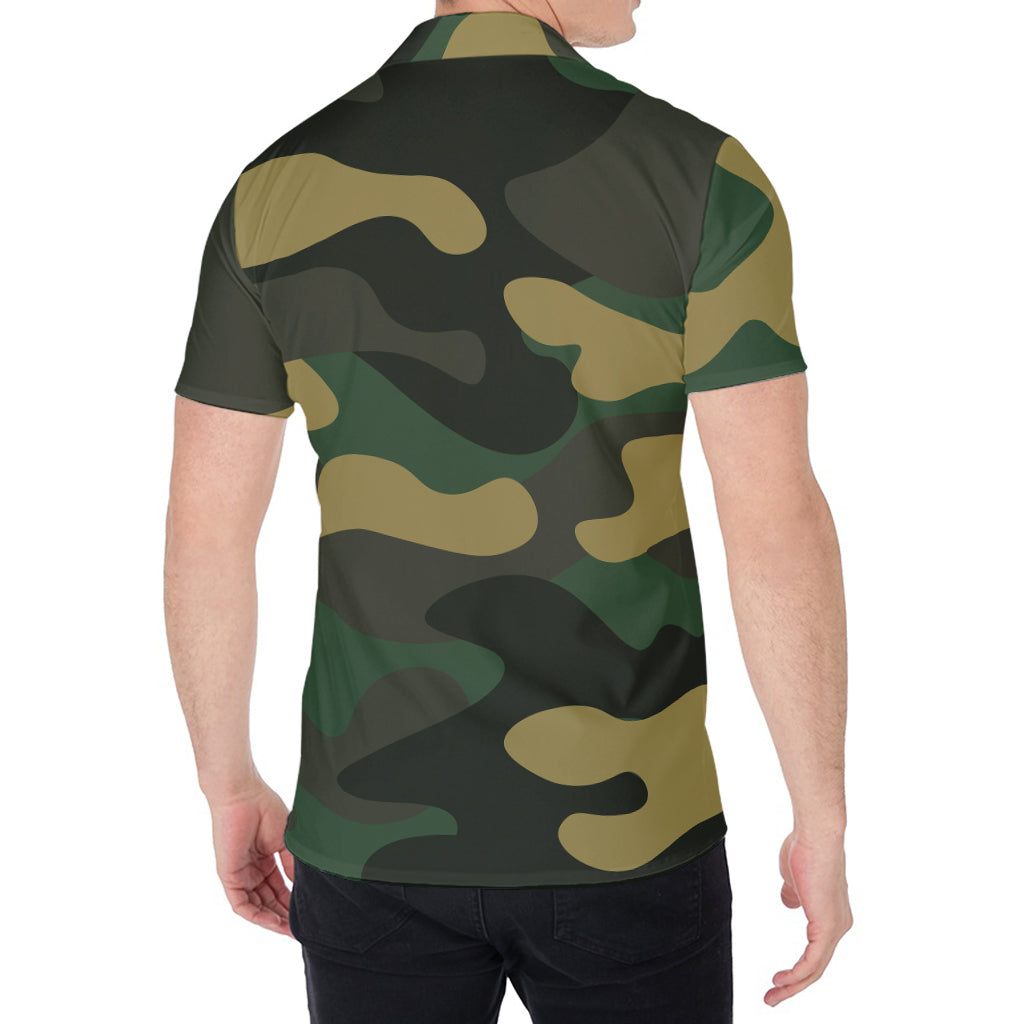 Black And Green Camouflage Print Men's Shirt