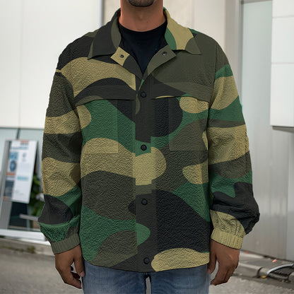 Black And Green Camouflage Print Men's Shirt Jacket