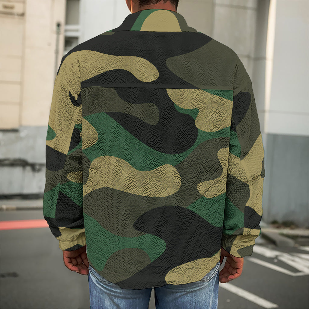 Black And Green Camouflage Print Men's Shirt Jacket