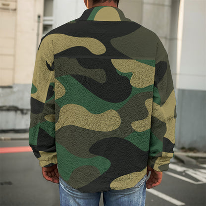 Black And Green Camouflage Print Men's Shirt Jacket