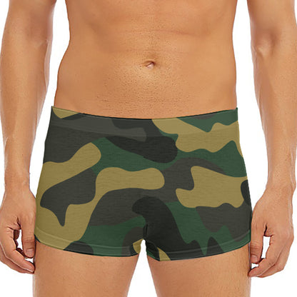 Black And Green Camouflage Print Men's Short Boxer Briefs
