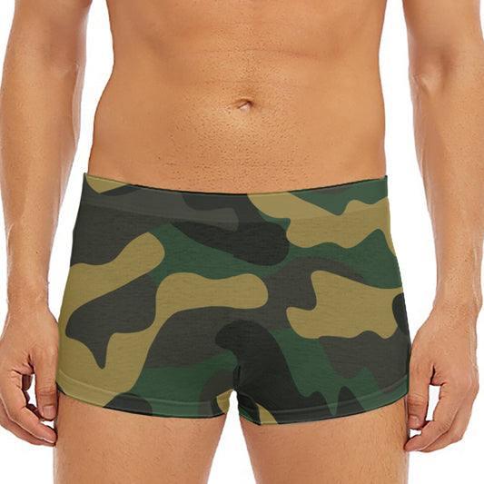 Black And Green Camouflage Print Men's Short Boxer Briefs