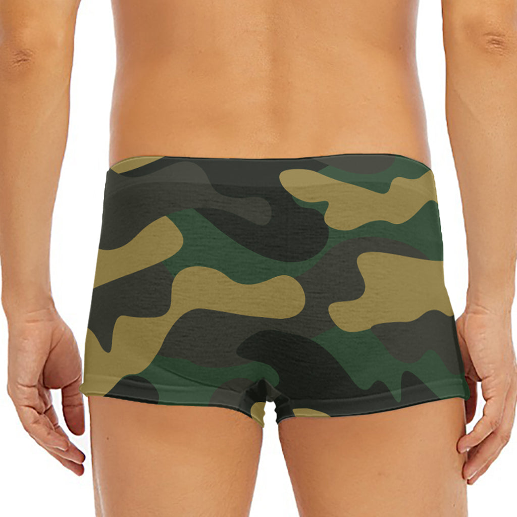 Black And Green Camouflage Print Men's Short Boxer Briefs