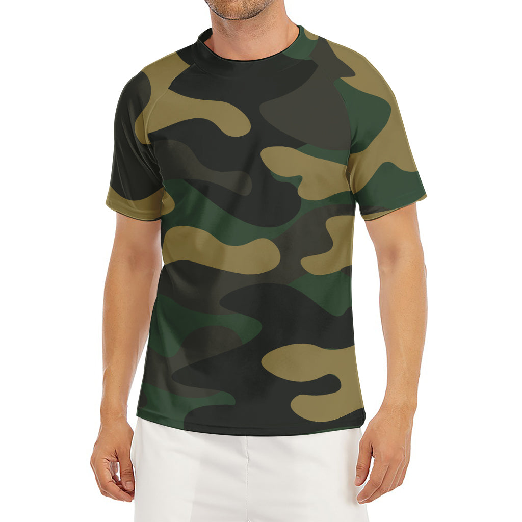 Black And Green Camouflage Print Men's Short Sleeve Rash Guard