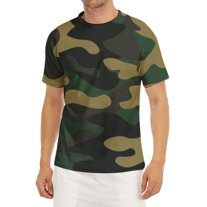Black And Green Camouflage Print Men's Short Sleeve Rash Guard