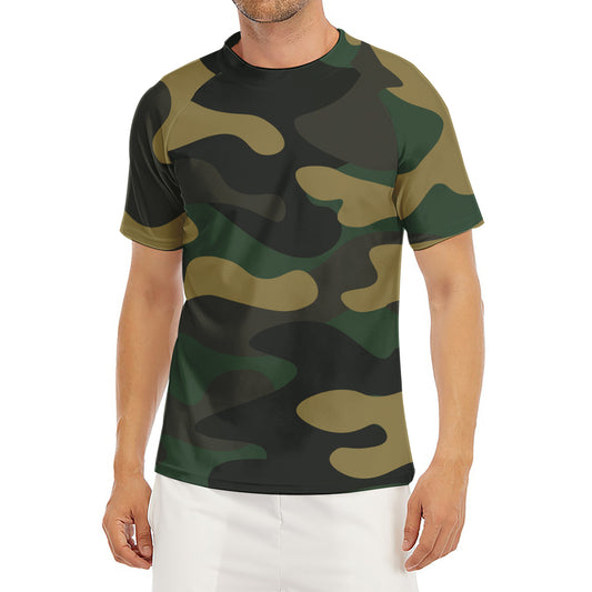 Black And Green Camouflage Print Men's Short Sleeve Rash Guard