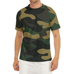 Black And Green Camouflage Print Men's Short Sleeve Rash Guard