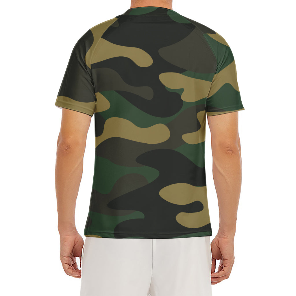 Black And Green Camouflage Print Men's Short Sleeve Rash Guard
