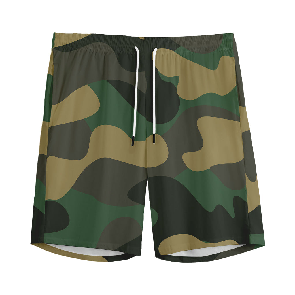 Black And Green Camouflage Print Men's Sports Shorts