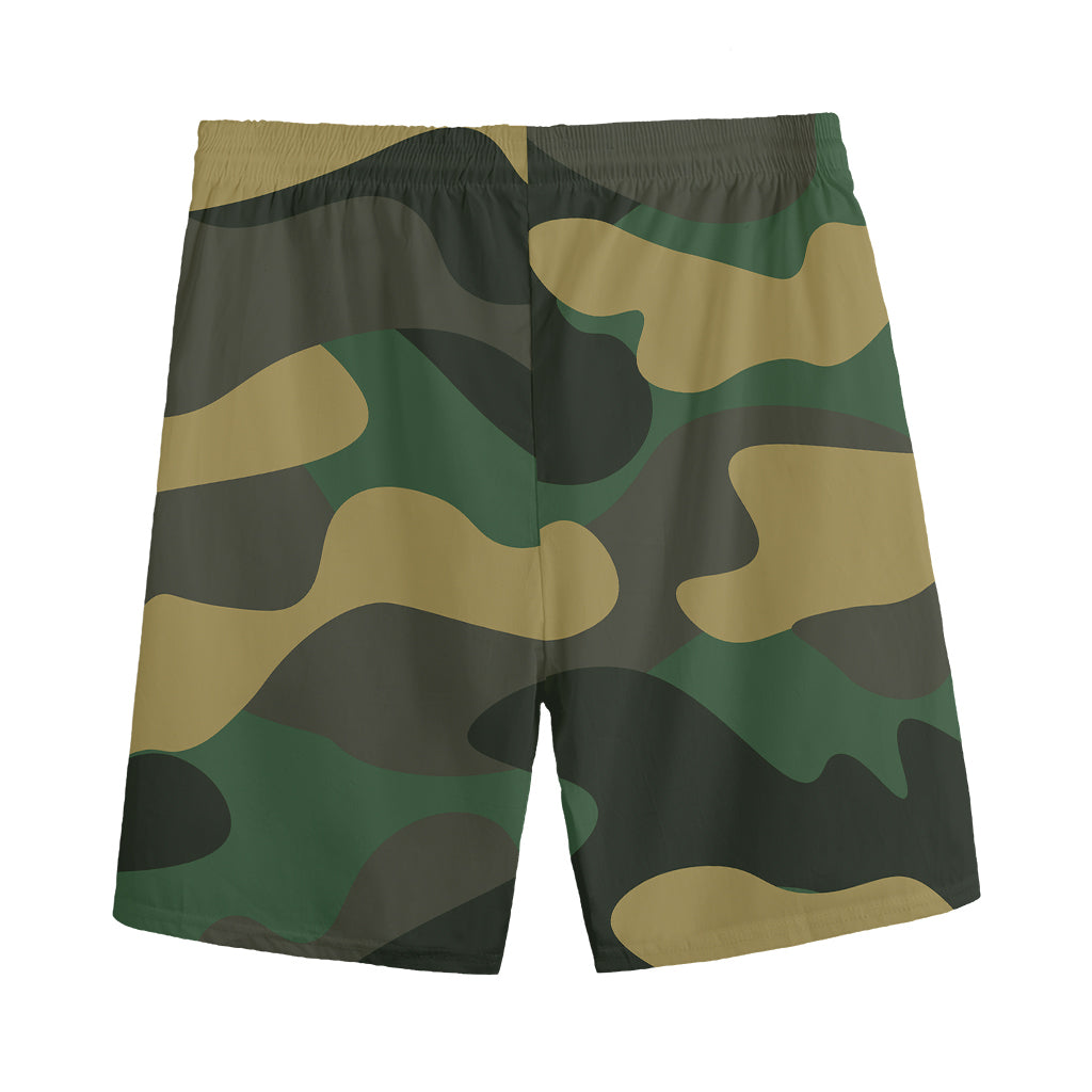 Black And Green Camouflage Print Men's Sports Shorts